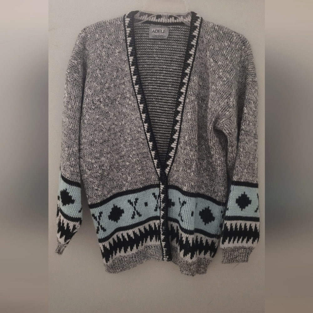 Adele Knitwear Sweater Button-up Cardigan  Soft Grey Aztec Womens Size M